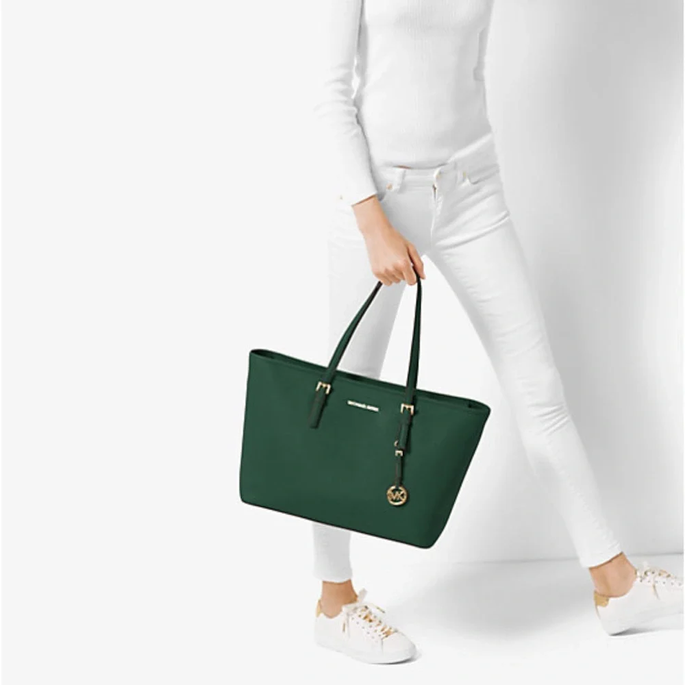 MICHAEL KORS Large Hunter Green Saffiano Leather Shoulder Tote Bag